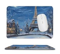MSYKANIX Realistic Modern Eiffel Tower Soft Stitched Edge Mouse Pad,Beautiful Oil Painting Winter Paris Landscap Eiffel Tower Full Moon Non-Slip Mousepad for Office,Home 7.9x9.4 Inch