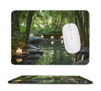 MSYKANIX Realistic Modern Japanese Zen Soft Stitched Edge Mouse Pad,Colorful Rustic Japan Spa Bamboo Trees Candles Non-Slip Mousepad for Office,Home 20x24 cm