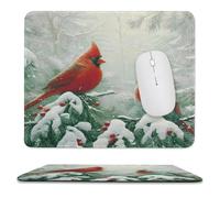 MSYKANIX Realistic Rustic Bird Non-Slip Mousepad,Colorful Cute Winter Forest Snow Pine Trees Red Birds with Most Types of Mouse,Stitched Edges for Decoration 25x30 cm