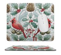 MSYKANIX Realistic Rustic Bird Soft Stitched Edge Mouse Pad,Colorful Cute Winter Christmas Pine Leaves Pinecone Red Birds Non-Slip Mousepad for Office,Home 25x30 cm