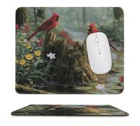 MSYKANIX Realistic Rustic Bird Soft Stitched Edge Mouse Pad,Cute Colorful Spring Forest Pine Trees Red Birds Floral Daisies Non-Slip Mousepad for Office,Home 25x30 cm