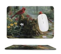 MSYKANIX Realistic Rustic Bird Soft Stitched Edge Mouse Pad,Cute Colorful Spring Forest Pine Trees Red Birds Floral Daisies Non-Slip Mousepad for Office,Home 20x24 cm