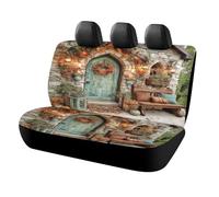 MSYKANIX Realistic Rustic Cabin Car Cover Set for Rear Bench Seat with Polyester,Colorful Coastal Village Wooden Boards Door Stone Wall Pumpkins Back Covers Universal
