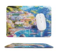 MSYKANIX Realistic Rustic Coastal Landscape Soft Stitched Edge Mouse Pad,Modern Colorful Italian Town Mountain Ocean Boat Floral Non-Slip Mousepad for Office,Home 20x24 cm