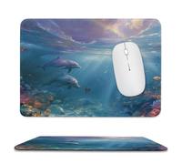 MSYKANIX Realistic Rustic Dolphin Non-Slip Mousepad,Colorful Ocean Underwater Fish Coral Nautical Butterfly Sea Rainbow with Most Types of Mouse,Stitched Edges for Decoration 20x24 cm