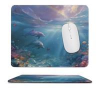 MSYKANIX Realistic Rustic Dolphin Soft Stitched Edge Mouse Pad,Colorful Ocean Underwater Fish Coral Nautical Butterfly Sea Rainbow Non-Slip Mousepad for Office,Home 25x30 cm