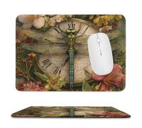 MSYKANIX Realistic Rustic Dragonfly Soft Stitched Edge Mouse Pad,Vintage Abstract Spring Garden Beautiful Flower Mid Century Clock Non-Slip Mousepad for Office,Home 20x24 cm