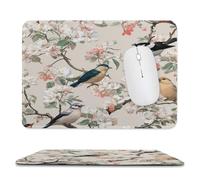 MSYKANIX Realistic Rustic Floral Bird Non-Slip Mousepad,Beautiful Watercolor Spring Garden Japanese Birds Cherry Blossom with Most Types of Mouse,Stitched Edges for Decoration 20x24 cm