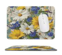 MSYKANIX Realistic Rustic Floral Soft Stitched Edge Mouse Pad,Vintage Wooden Boards Spring Garden Flower Sunflower Daisy Butterfly Non-Slip Mousepad for Office,Home 20x24 cm