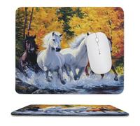 MSYKANIX Realistic Rustic Horse Non-Slip Mousepad,Colorful Oil Painting Autumn Forest Maple Leaves Wildlife Horses with Most Types of Mouse,Stitched Edges for Decoration 25x30 cm