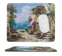 MSYKANIX Realistic Rustic Italian Beach Non-Slip Mousepad,Colorful Beautiful Coastal Village Ocean Sailboat Floral with Most Types of Mouse,Stitched Edges for Decoration 25x30 cm