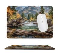 MSYKANIX Realistic Rustic Landscape Soft Stitched Edge Mouse Pad,Beautiful Colorful Nature Autumn Forest River Mountain Pine Trees Non-Slip Mousepad for Office,Home 20x24 cm