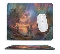 MSYKANIX Realistic Rustic Landscape Soft Stitched Edge Mouse Pad,Colorful Beautiful Tropical Coastal Palm Tree Nautical Sailboat Sunset Non-Slip Mousepad for Office,Home 25x30 cm