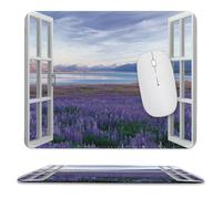MSYKANIX Realistic Rustic Lavender Non-Slip Mousepad,Beautiful Colorful Open Window Nature Landscape Mountain Flower with Most Types of Mouse,Stitched Edges for Decoration 25x30 cm