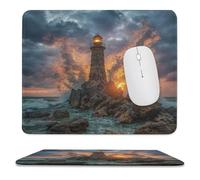 MSYKANIX Realistic Rustic Lighthuose Non-Slip Mousepad,Colorful Modern Coastal Lighthuose Ocean Beautiful Sunset with Most Types of Mouse,Stitched Edges for Decoration 25x30 cm