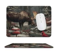 MSYKANIX Realistic Rustic Moose Soft Stitched Edge Mouse Pad,Colorful Cute Winter Snow Forest Animal Deer Elk Red Bird Mushroom Non-Slip Mousepad for Office,Home 20x24 cm