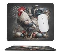 MSYKANIX Realistic Rustic Rooster Non-Slip Mousepad,Cute Colorful American Flag Farmhouse Animal Chicken with Most Types of Mouse,Stitched Edges for Decoration 25x30 cm