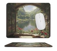 MSYKANIX Realistic Rustic Spring Garden Non-Slip Mousepad,Colorful Beautiful Open Window Mountain Plant Flower with Most Types of Mouse,Stitched Edges for Decoration 25x30 cm