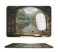 MSYKANIX Realistic Rustic Spring Garden Soft Stitched Edge Mouse Pad,Colorful Beautiful Open Window Mountain Plant Flower Non-Slip Mousepad for Office,Home 20x24 cm