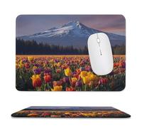 MSYKANIX Realistic Rustic Tulip Soft Stitched Edge Mouse Pad,Beautiful Colorful Snowy Mountain Spring Garden Pine Trees Tulips Non-Slip Mousepad for Office,Home 20x24 cm