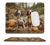 MSYKANIX Realistic Vintage Dog Non-Slip Mousepad,Cute Rustic Autumn Forest Thanksgiving Theme Fruit Pumpkins with Most Types of Mouse,Stitched Edges for Decoration