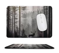 MSYKANIX Realistic Vintage Foggy Forest Non-Slip Mousepad,Cabin Rustic Misty Forest Trees Wildlife Moose Fox Deer with Most Types of Mouse,Stitched Edges for Decoration 20x24 cm