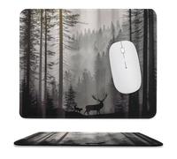 MSYKANIX Realistic Vintage Foggy Forest Soft Stitched Edge Mouse Pad,Cabin Rustic Misty Forest Trees Wildlife Moose Fox Deer Non-Slip Mousepad for Office,Home 25x30 cm