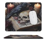 MSYKANIX Realistic Vintage Raven Soft Stitched Edge Mouse Pad,Rustic Colorful Gothic Skull Crow Book Candles Floral Rose Non-Slip Mousepad for Office,Home 25x30 cm