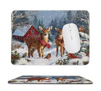MSYKANIX Realistic Watercolor Deer Non-Slip Mousepad,Beautiful Rustic Winter Forest Pine Cabin Animal Red Bird Full Moon with Most Types of Mouse,Stitched Edges for Decoration 20x24 cm