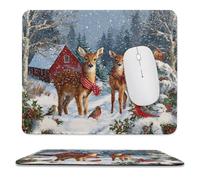 MSYKANIX Realistic Watercolor Deer Non-Slip Mousepad,Beautiful Rustic Winter Forest Pine Cabin Animal Red Bird Full Moon with Most Types of Mouse,Stitched Edges for Decoration 25x30 cm