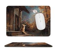 MSYKANIX Realistic Watercolor Fox Non-Slip Mousepad,Rustic Oil Painting Autumn Forest Cabin Full Moon Beautiful Maple Leaf with Most Types of Mouse,Stitched Edges for Decoration 20x24 cm
