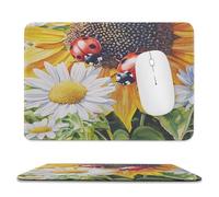 MSYKANIX Realistic Watercolor Ladybug Soft Stitched Edge Mouse Pad,Cute Rustic Spring Garden Plant Floral Sunflowers Daisies Non-Slip Mousepad for Office,Home 20x24 cm