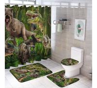 MSYKANIX Realistic Wildlife Dinosaur Shower Curtain Set,Cool Abstract Tropical Jungle Animal Dinosaur Shower Decor Sets with Rugs Bathroom Accessories Set with 12 Hooks