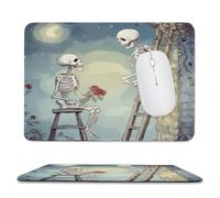 MSYKANIX Romantic Colorful Gothic Skull Non-Slip Mouse Pad,Abstract Beautiful Skull Couple Red Rose Full Moon with Most Types of Mouse,Stitched Edges for Decoration 20x24 cm