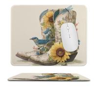 MSYKANIX Rustic Abstract Cowboy Boot Non-Slip Mousepad,Realistic Colorful American Cowboy Boots Flower Dragonfly Bird with Most Types of Mouse,Stitched Edges for Decoration 25x30 cm