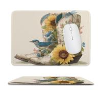 MSYKANIX Rustic Abstract Cowboy Boot Soft Stitched Edge Mouse Pad,Realistic Colorful American Cowboy Boots Flower Dragonfly Bird Non-Slip Mousepad for Office,Home 20x24 cm