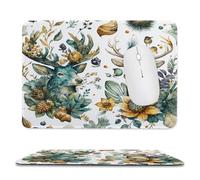 MSYKANIX Rustic Abstract Deer Soft Stitched Edge Mouse Pad,Cute Colorful Spring Garden Plant Floral Sunflowers Animal Moose Non-Slip Mousepad for Office,Home 20x24 cm