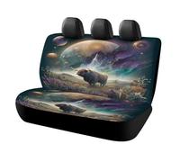 MSYKANIX Rustic Abstract Highland Yak Car Cover Set for Rear Bench Seat with Polyester,Colorful Vintage Outer Space Galaxy Cow Floral Full Moon Back Covers Universal
