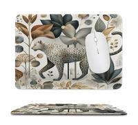 MSYKANIX Rustic Abstract Leopard Soft Stitched Edge Mouse Pad,Colorful Modern Autumn Forest Plant Leaves Flower Wildlife Cheetah Non-Slip Mousepad for Office,Home 20x24 cm