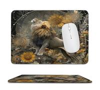 MSYKANIX Rustic Abstract Lion Soft Stitched Edge Mouse Pad,Vintage Colorful Spring Garden Plant Flower Sunflowers Starry Sky Non-Slip Mousepad for Office,Home 20x24 cm