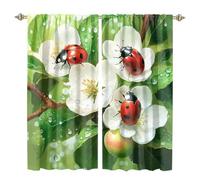 MSYKANIX Rustic Abstract Red Ladybugs Rod Pocket Curtain for Bedroom,Watercolor Natural Spring Forest Floral Animals Cute Ladybugs Blackout Window Drapes 2 Panels,Each 53.5Wx114L cm