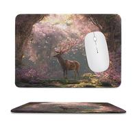 MSYKANIX Rustic Beautiful Deer Non-Slip Mousepad,Modern Fantasy Spring Forest Tree Plant Flower Cherry Blossom Moose with Most Types of Mouse,Stitched Edges for Decoration 7.9x9.4 Inch