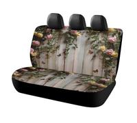 MSYKANIX Rustic Beautiful Floral Rose Car Cover Set for Rear Bench Seat with Polyester,Colorful Realistic Wooden Board Spring Garden Flowers Roses Butterfly Back Covers Universal