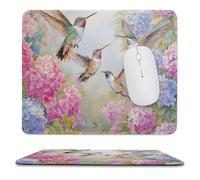 MSYKANIX Rustic Beautiful Hummingbird Non-Slip Mousepad,Watercolor Colorful Wildlife Cute Bird Spring Garden Floral Hydrangeas with Most Types of Mouse,Stitched Edges for Decoration 9.8x11.8 In