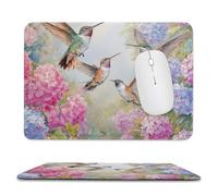 MSYKANIX Rustic Beautiful Hummingbird Soft Stitched Edge Mouse Pad,Watercolor Colorful Wildlife Cute Bird Spring Garden Floral Hydrangeas Non-Slip Mousepad for Office,Home 7.9x9.4 In
