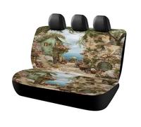 MSYKANIX Rustic Beautiful Italian Beach Car Rear Seat Covers Interior for Trucks SUV,Realistic Colorful Coastal Village Ocean Botanical Flower Rose Automotive Accessories
