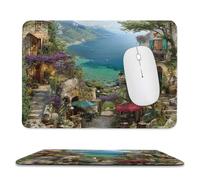 MSYKANIX Rustic Beautiful Italian Beach Soft Stitched Edge Mouse Pad,Realistic Colorful Coastal Farmhouse Ocean Botanical Floral Non-Slip Mousepad for Office,Home 20x24 cm