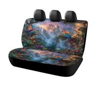 MSYKANIX Rustic Beautiful Parrot Car Cover Set for Rear Bench Seat with Polyester,Colorful Vintage Tropical Rainforest Waterfall Wildlife Bird Floral Back Covers Universal