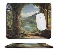 MSYKANIX Rustic Beautiful Spring Garden Non-Slip Mousepad,Realistic Colorful Open Window Mountain Plant Floral with Most Types of Mouse,Stitched Edges for Decoration 25x30 cm