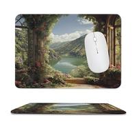 MSYKANIX Rustic Beautiful Spring Garden Non-Slip Mousepad,Realistic Colorful Open Window Mountain Plant Floral with Most Types of Mouse,Stitched Edges for Decoration 20x24 cm